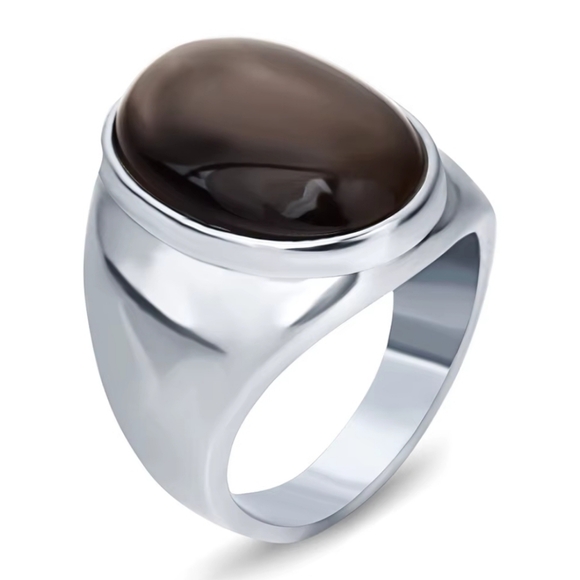 Stailess Steel Ring With Brown Opal Stone Size 11 - Picture 1 of 5